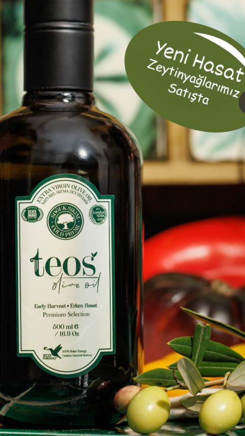 Yeni Hasat - Teos Olive Oil 500 ml Soğuk Sıkım Premium Natürel Sızma Zeytinyağı
